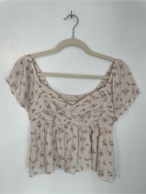 Hollister white and pink floral babydoll peplum top sweetheart neckline size sma